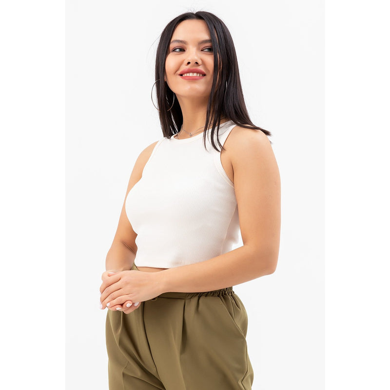 Cream Corded Crop Singlet | Montivo Pakistan