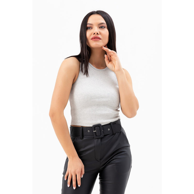 Light Grey Corded Crop Singlet | Montivo Pakistan