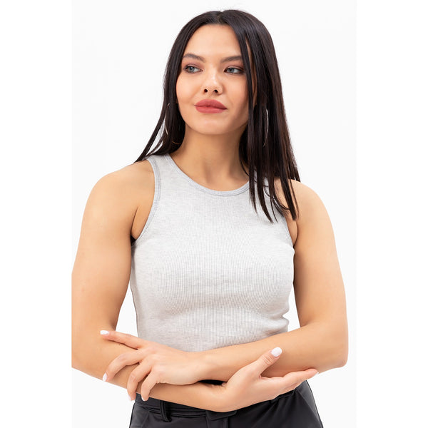 Light Grey Corded Crop Singlet | Montivo Pakistan