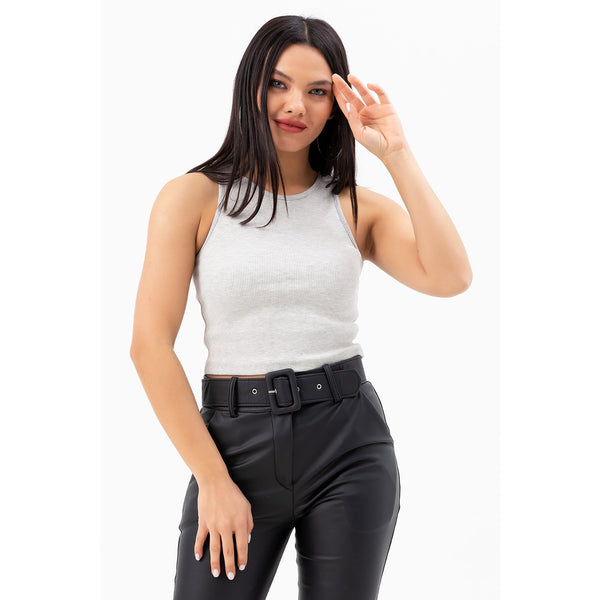 Light Grey Corded Crop Singlet | Montivo Pakistan