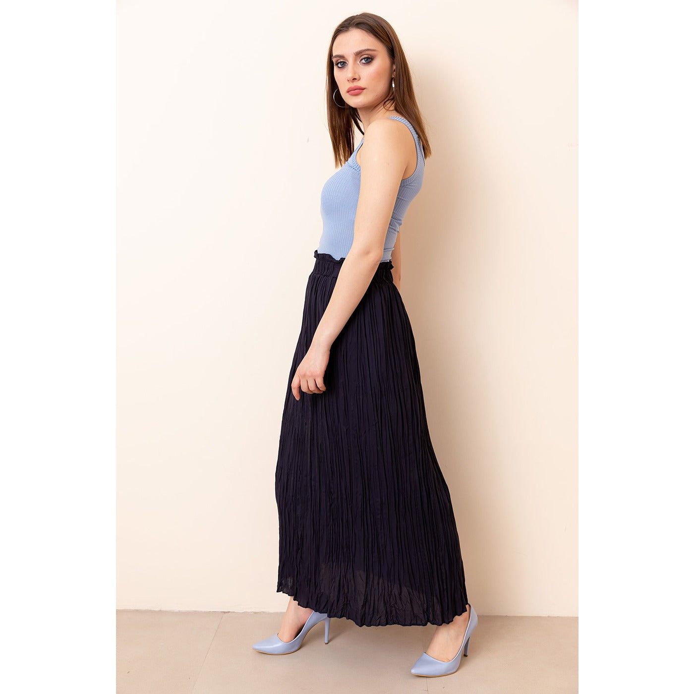 Navy Lined Chiffon Pleated Skirt | Montivo Pakistan