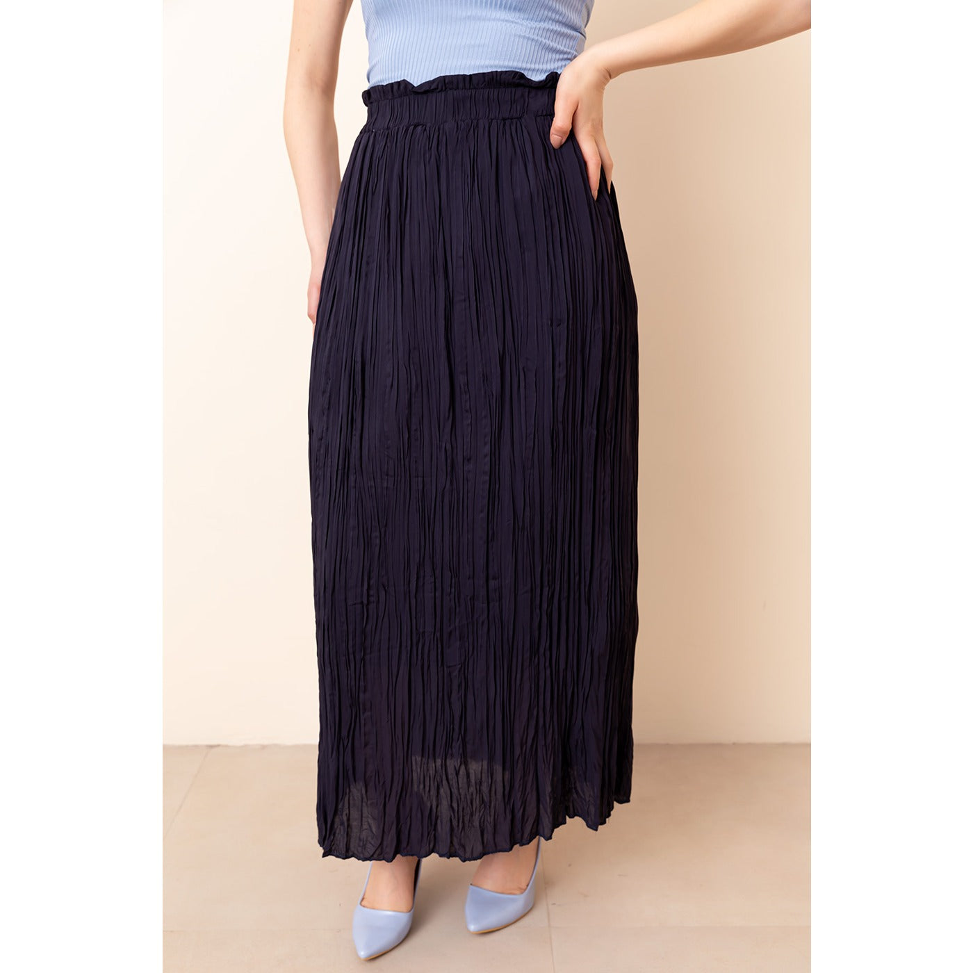 Navy Lined Chiffon Pleated Skirt | Montivo Pakistan