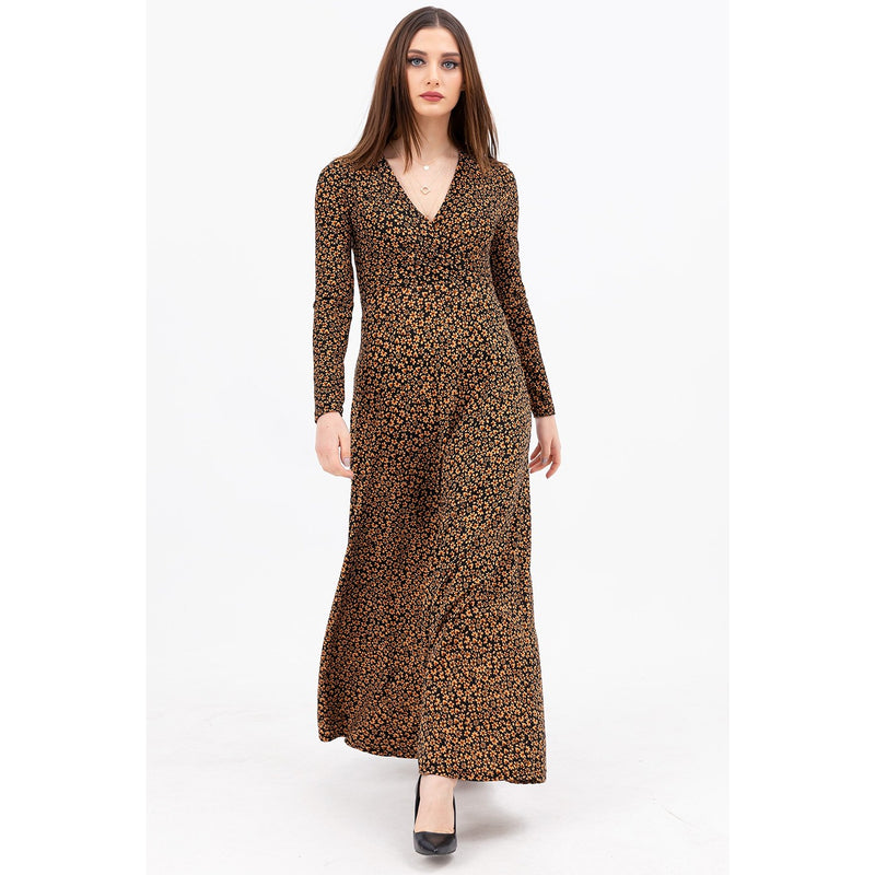 Coffee Floral Long Dress | Montivo Pakistan