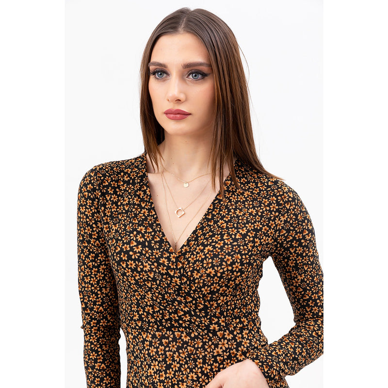 Coffee Floral Long Dress | Montivo Pakistan
