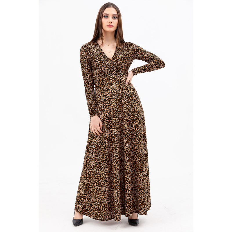 Coffee Floral Long Dress | Montivo Pakistan