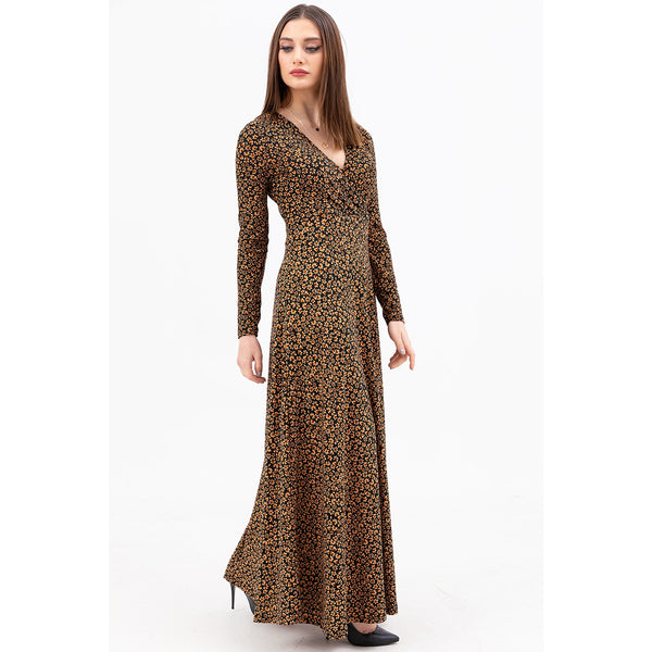Coffee Floral Long Dress | Montivo Pakistan