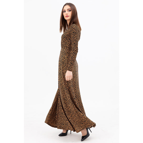 Coffee Floral Long Dress | Montivo Pakistan