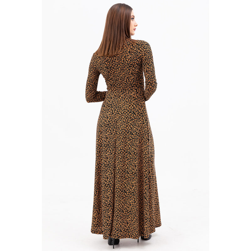 Coffee Floral Long Dress | Montivo Pakistan