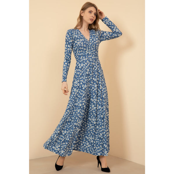 Blue Floral Pattern Long Dress | Montivo Pakistan