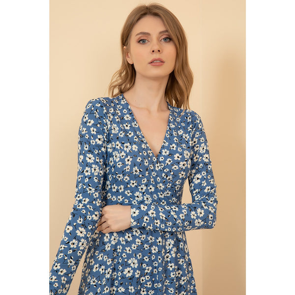 Blue Floral Pattern Long Dress | Montivo Pakistan