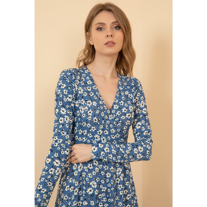 Blue Floral Pattern Long Dress | Montivo Pakistan