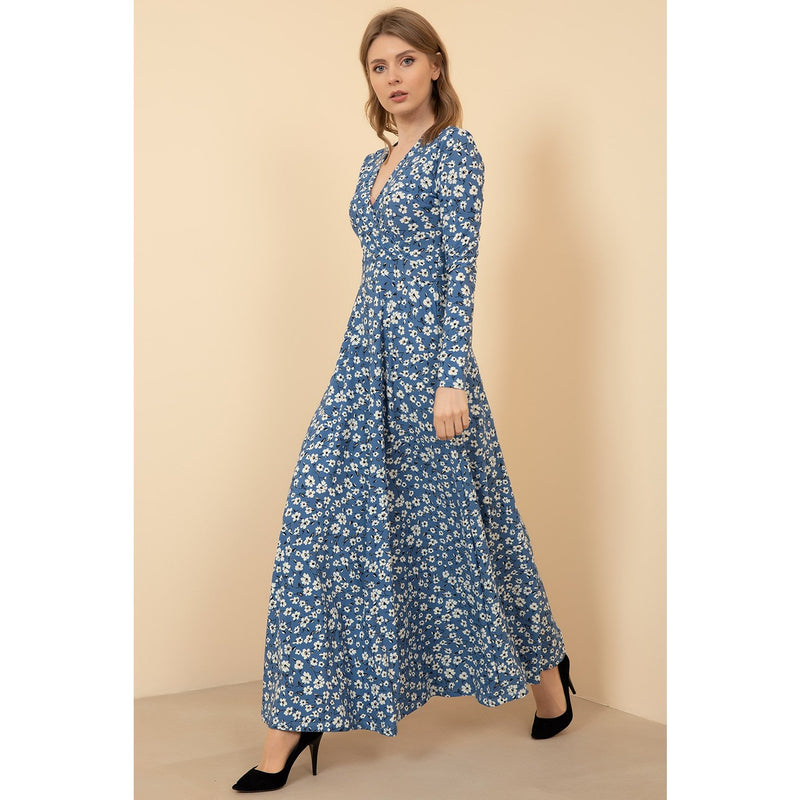 Blue Floral Pattern Long Dress | Montivo Pakistan
