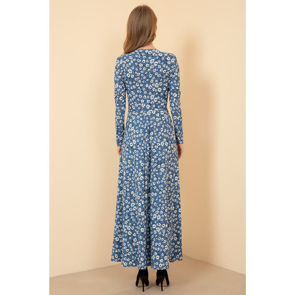 Blue Floral Pattern Long Dress | Montivo Pakistan