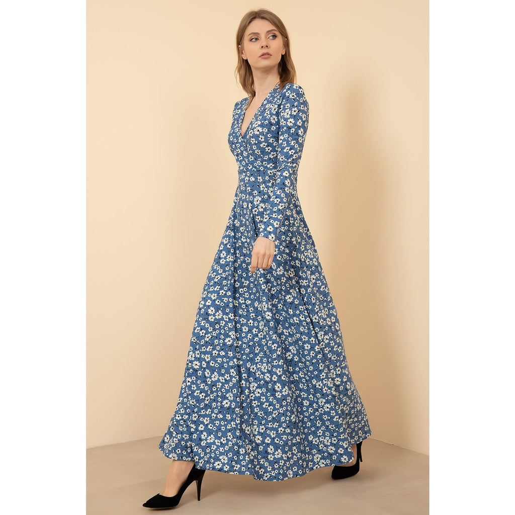Blue Floral Pattern Long Dress | Montivo Pakistan