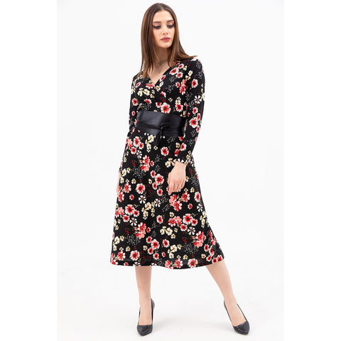 Floral Double Breasted Collar Dress | Montivo Pakistan