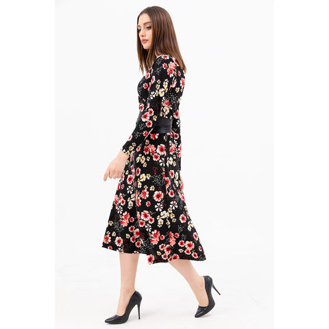 Floral Double Breasted Collar Dress | Montivo Pakistan