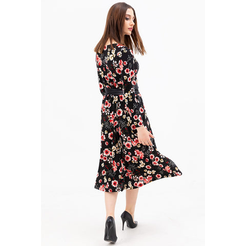 Floral Double Breasted Collar Dress | Montivo Pakistan