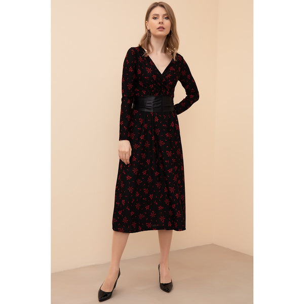 Floral Red Double Breasted Collar Dress | Montivo Pakistan