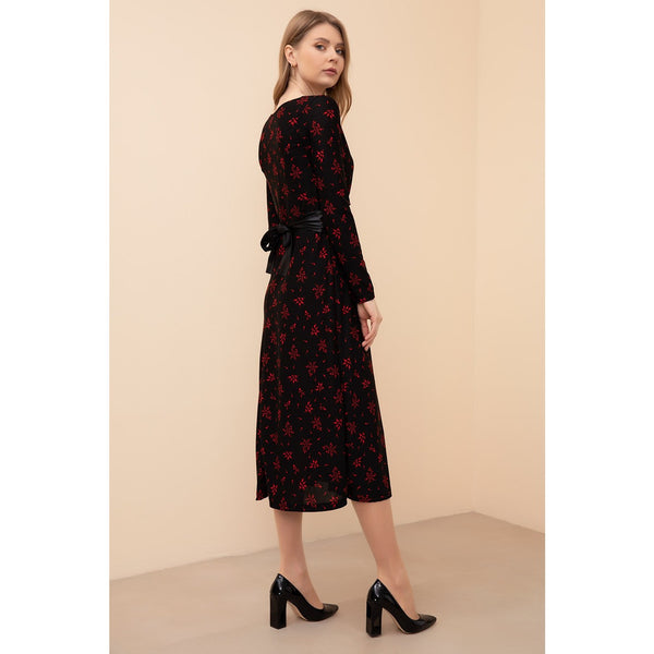 Floral Red Double Breasted Collar Dress | Montivo Pakistan