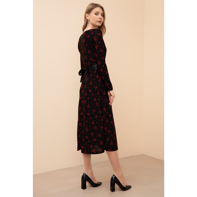 Floral Red Double Breasted Collar Dress | Montivo Pakistan