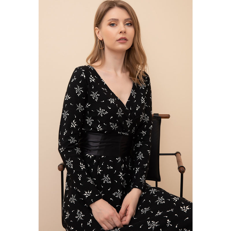 Floral Black Double Breasted Collar Dress | Montivo Pakistan