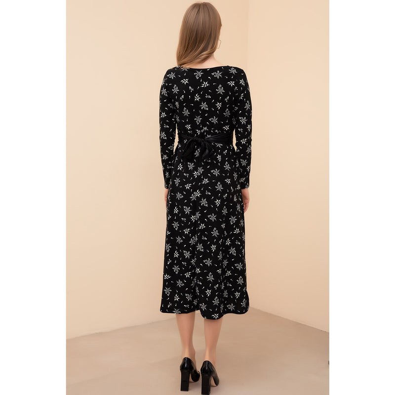 Floral Black Double Breasted Collar Dress | Montivo Pakistan