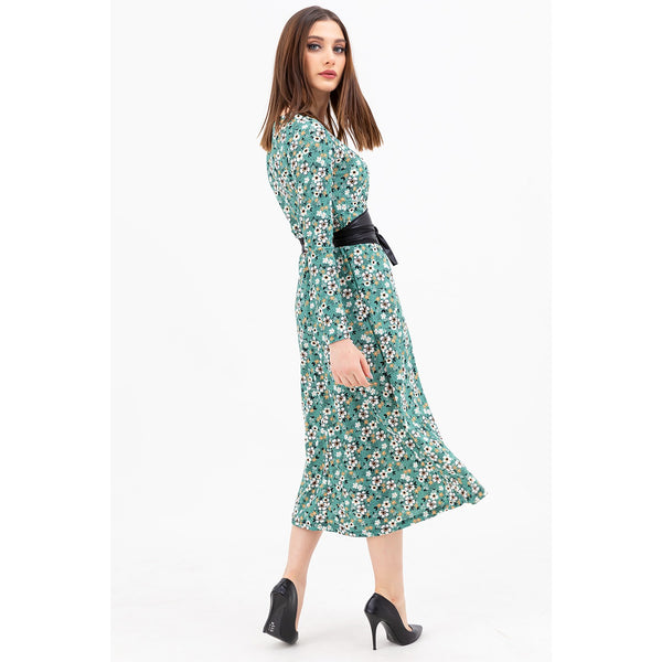 Light Green Double Breasted Collar Dress | Montivo Pakistan