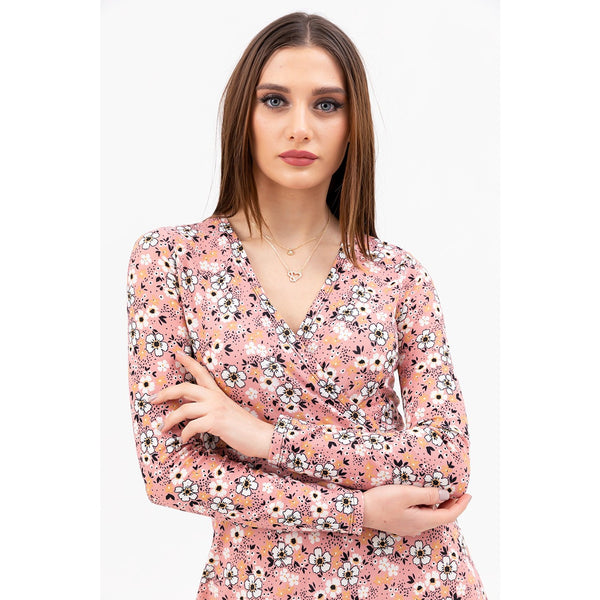 Pink Double Breasted Neck Long Dress | Montivo Pakistan