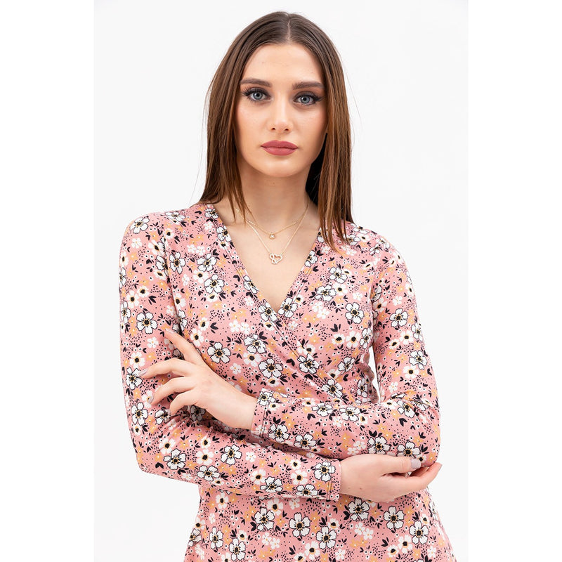Pink Double Breasted Neck Long Dress | Montivo Pakistan