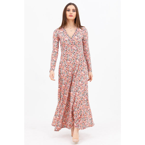 Pink Double Breasted Neck Long Dress | Montivo Pakistan