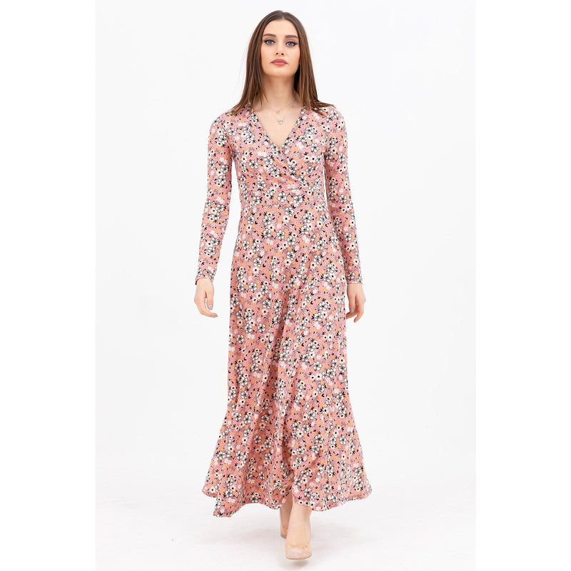 Pink Double Breasted Neck Long Dress | Montivo Pakistan