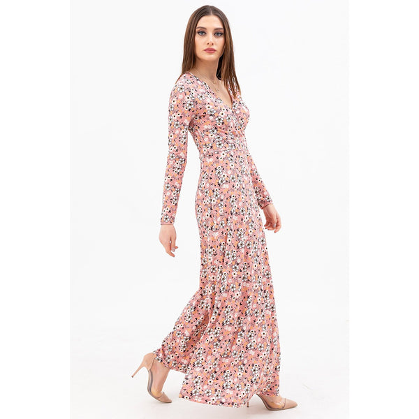 Pink Double Breasted Neck Long Dress | Montivo Pakistan