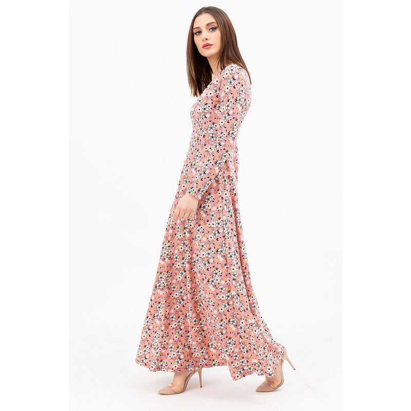 Pink Double Breasted Neck Long Dress | Montivo Pakistan