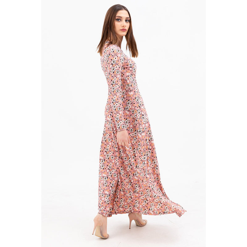 Pink Double Breasted Neck Long Dress | Montivo Pakistan