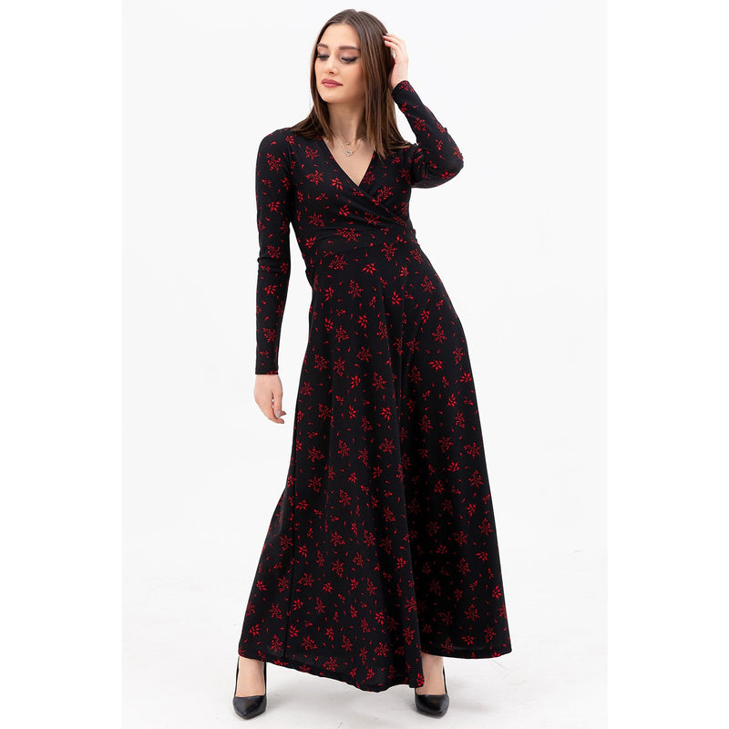 Black Double Breasted Neck Long Dress | Montivo Pakistan