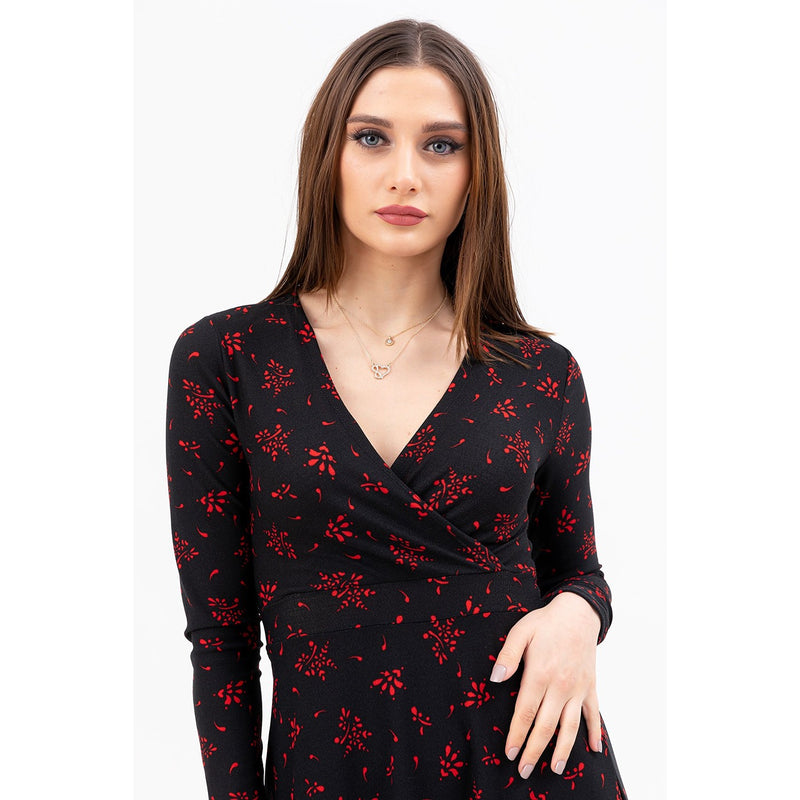 Black Double Breasted Neck Long Dress | Montivo Pakistan