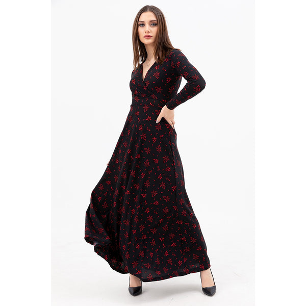 Black Double Breasted Neck Long Dress | Montivo Pakistan