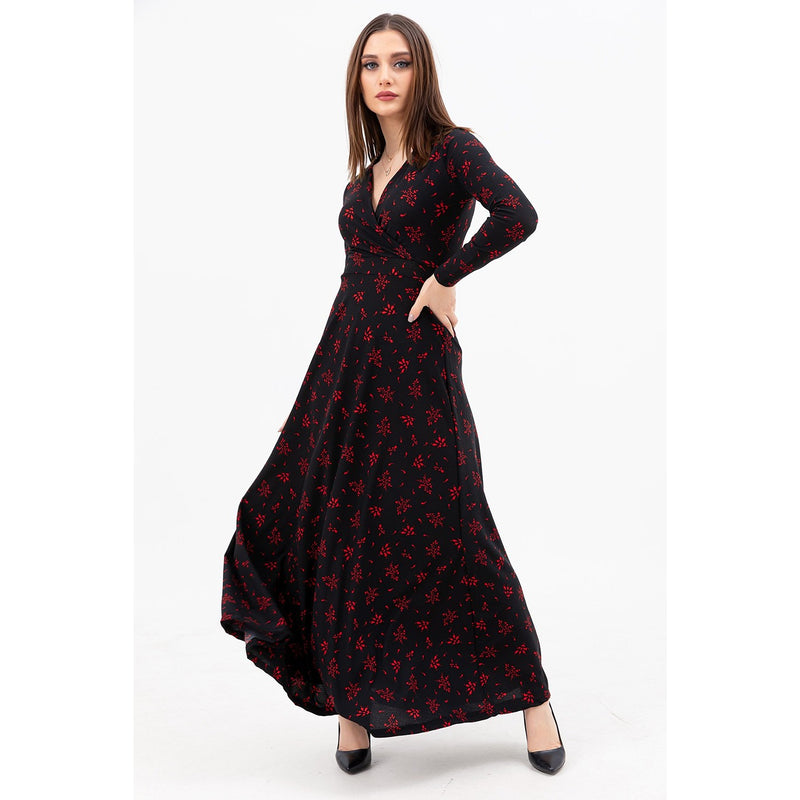 Black Double Breasted Neck Long Dress | Montivo Pakistan