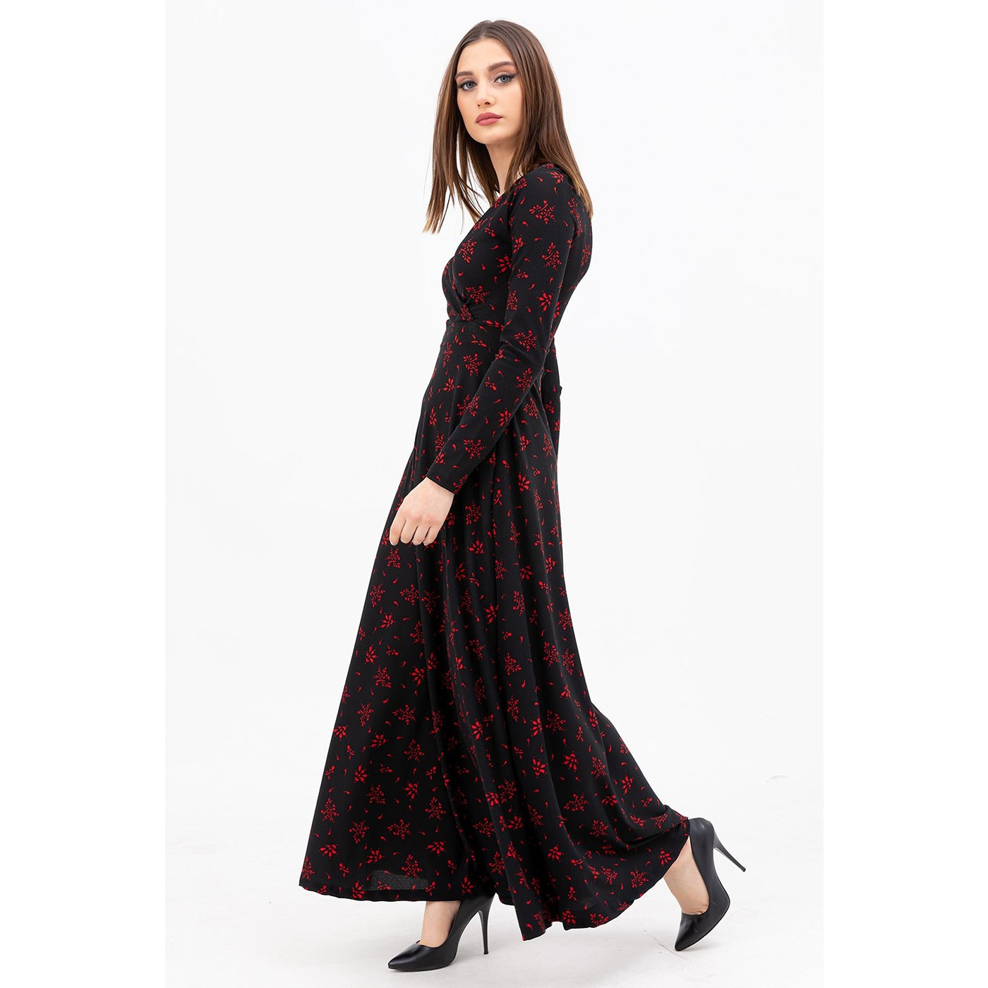 Black Double Breasted Neck Long Dress | Montivo Pakistan