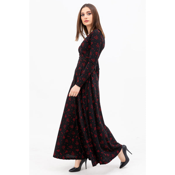 Black Double Breasted Neck Long Dress | Montivo Pakistan