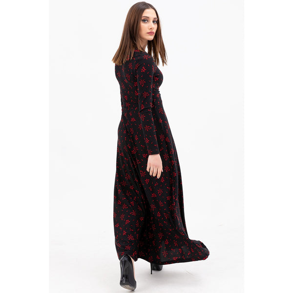 Black Double Breasted Neck Long Dress | Montivo Pakistan