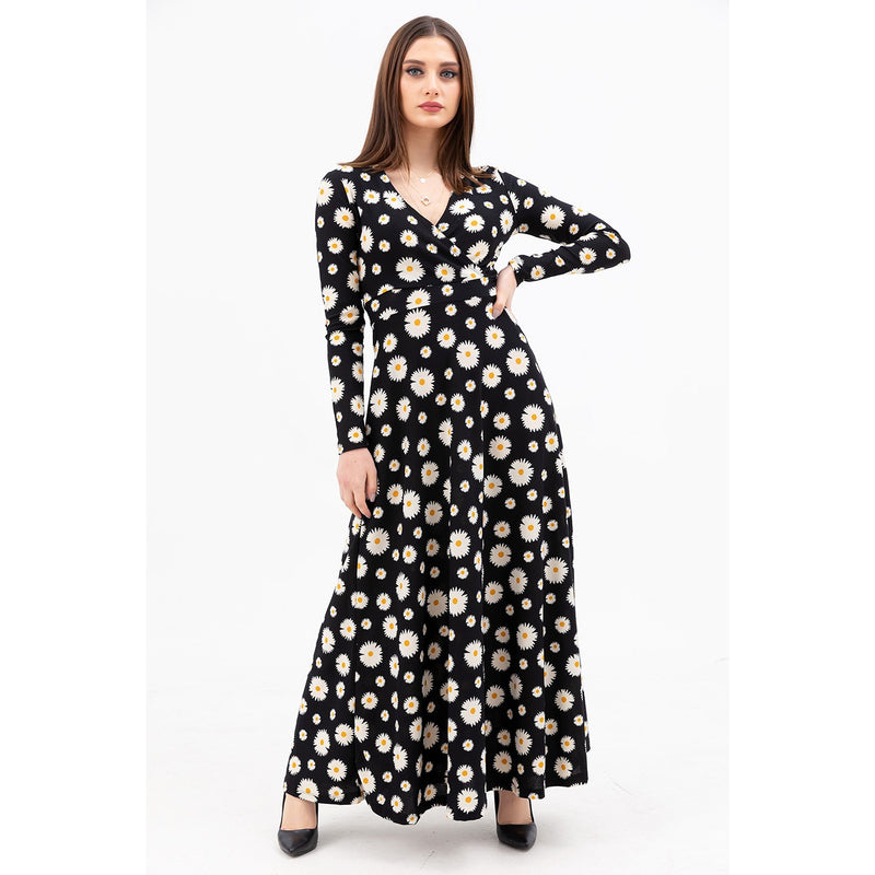 Floral Double Breasted Neck Long Dress | Montivo Pakistan