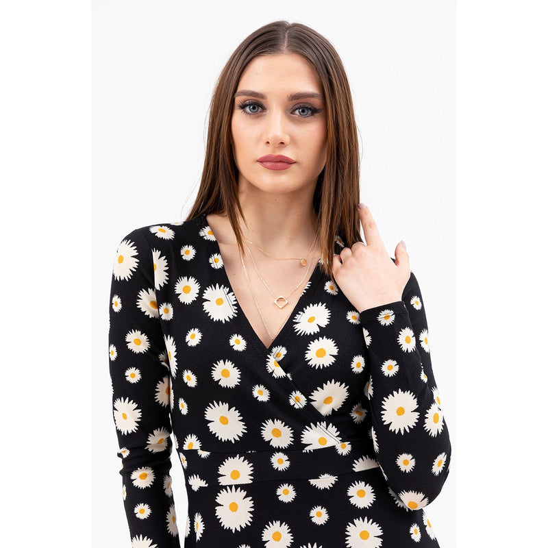 Floral Double Breasted Neck Long Dress | Montivo Pakistan
