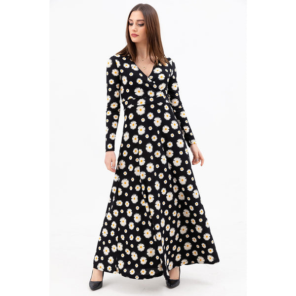 Floral Double Breasted Neck Long Dress | Montivo Pakistan