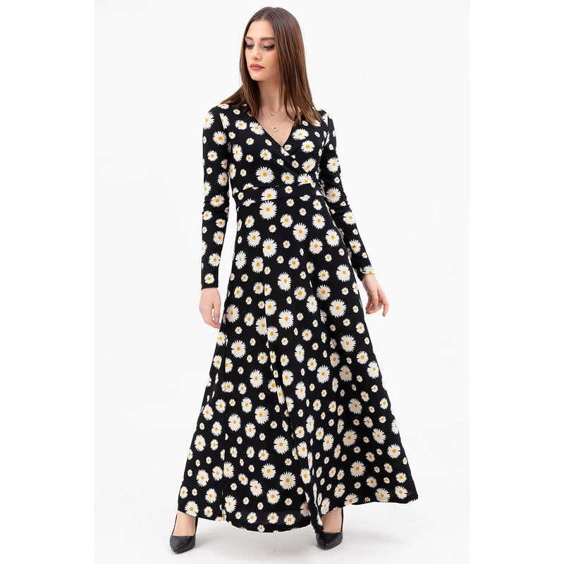 Floral Double Breasted Neck Long Dress | Montivo Pakistan