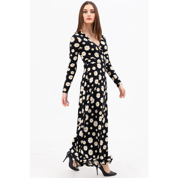 Floral Double Breasted Neck Long Dress | Montivo Pakistan