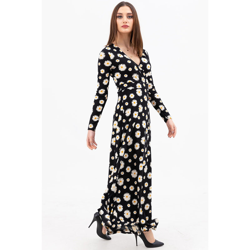 Floral Double Breasted Neck Long Dress | Montivo Pakistan