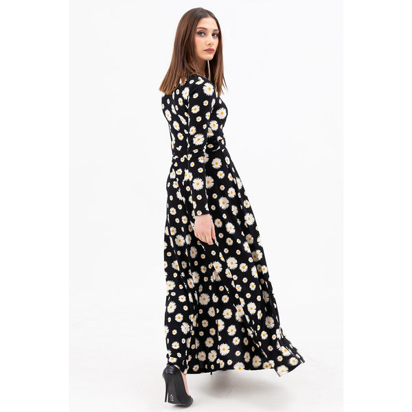 Floral Double Breasted Neck Long Dress | Montivo Pakistan
