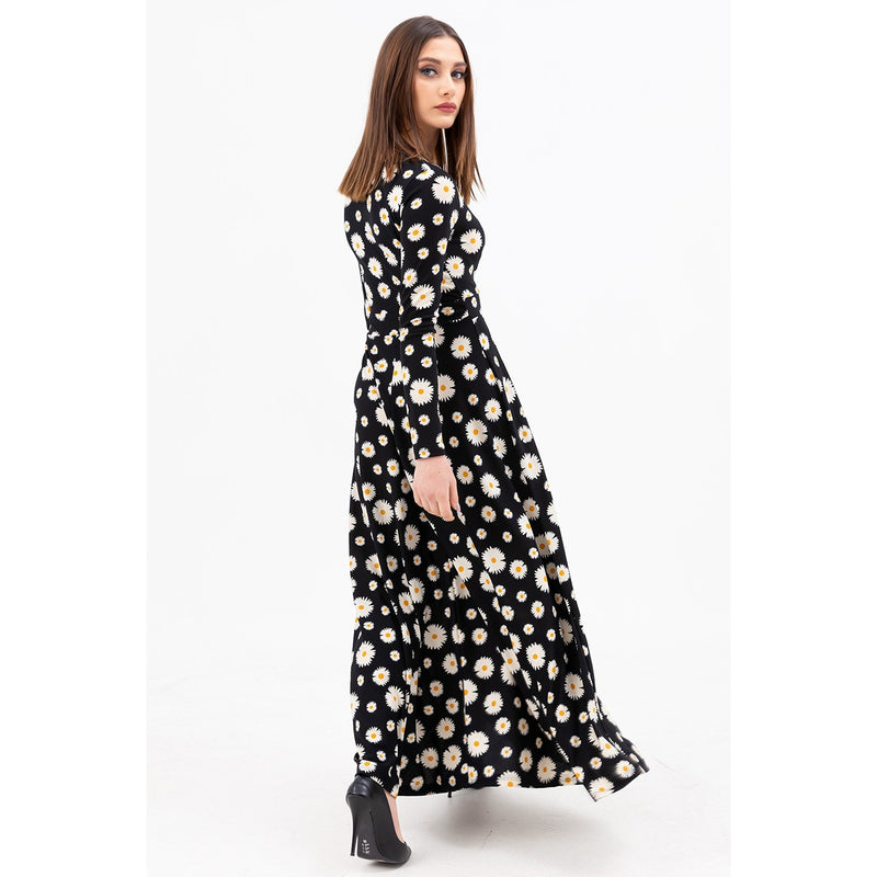 Floral Double Breasted Neck Long Dress | Montivo Pakistan