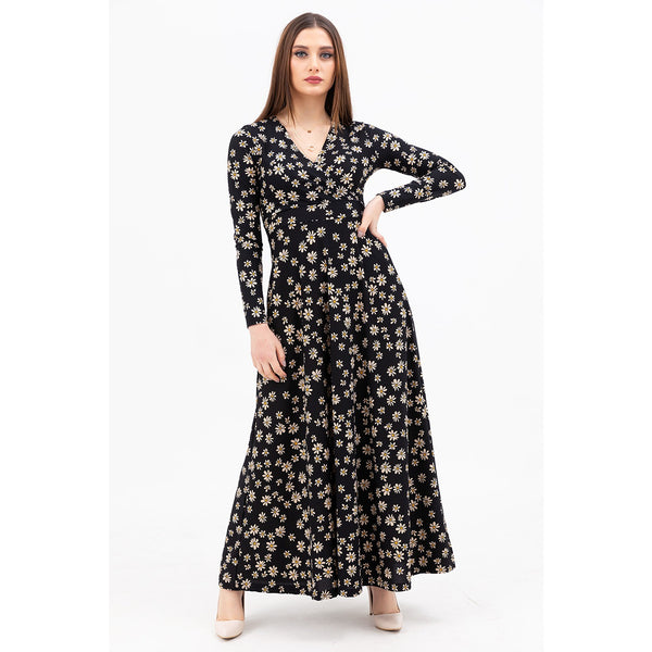 Floral Double Breasted Neck Long Dress | Montivo Pakistan